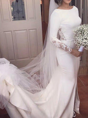 Lace Satin Long Sleevess Mermaid Scoop Court Train Wedding Dresses