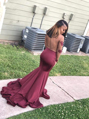 Long Sleeves Round Collar Mermaid Prom Dress Burgundy Applique Long Chiffon