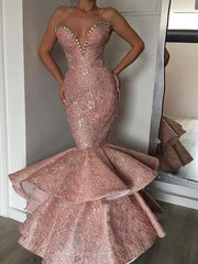 Luxurious Mermaid Sweetheart Crystal Prom Dresses Evening Gowns