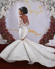Luxurious Off the shoulder Long Sleevess Mermaid Ruffless Appliqued Beading Wedding Dresses