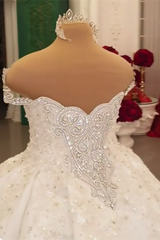 Luxurious Sparkle Beaded Ball Gown Extreme Train Wedding Dress