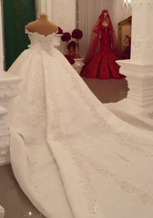 Luxurious Sparkle Beaded Ball Gown Extreme Train Wedding Dress