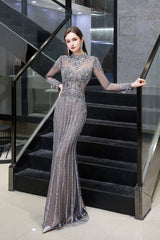 Luxurious Sparkle Cap sleeves High neck Beads Long Prom Dresses