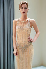 MATILDA Mermaid Floor Length Sleeveless Beading Golden Evening Dresses