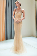 MATILDA Mermaid Floor Length Sleeveless Beading Golden Evening Dresses