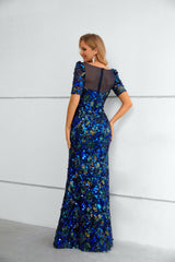 Mermaid Bateau Lace Sequined Floor-length half sleeves Floor-length Elegant Prom Dress