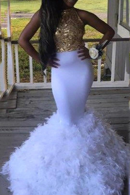 Mermaid Halter Backless Floor Length Chiffon Paillette Prom Dress