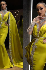 Mermaid High Neck Floor-length Long Sleeve With Shawl Applique Prom Dress