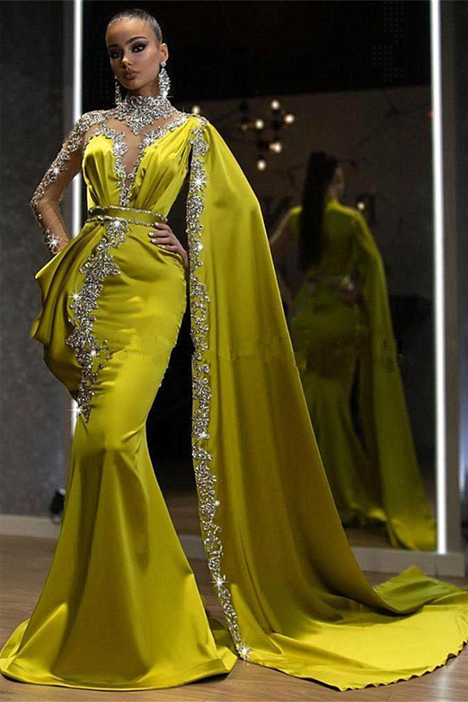 Mermaid High Neck Floor-length Long Sleeve With Shawl Applique Prom Dress