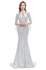 Mermaid High Neck Sequined Floor-length Long Sleeve Prom Dress