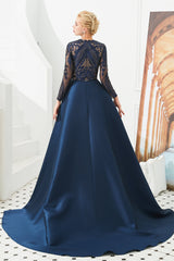 Mermaid Jewel With Detachable Train Sequined Floor-length Long Sleeve Appliques Lace Prom Dress