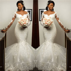 Mermaid Lace Appliques Wedding Dresses with Sleeves Modern Plus Size Bridal Gowns Onine