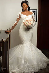 Mermaid Lace Appliques Wedding Dresses with Sleeves Modern Plus Size Bridal Gowns Onine