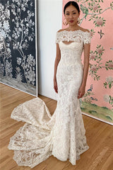 Mermaid Lace Off the shoulder Formal Dresses Backless Bridal Gowns