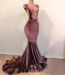 Mermaid Sleeveless Floor Length Appliques Velvet Prom Dresses