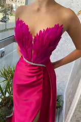 Mermaid Strapless Asymmetrical Floor-length Sleeveless Open Back Side Train High Split Prom Dress