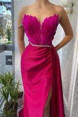 Mermaid Strapless Asymmetrical Floor-length Sleeveless Open Back Side Train High Split Prom Dress