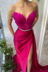 Mermaid Strapless Asymmetrical Floor-length Sleeveless Open Back Side Train High Split Prom Dress