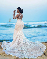 Mermaid Strapless Chapel Train Long Sleeves Tulle Lace Beading Wedding Dress