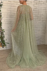 Mermaid Strapless Lace Sequined Floor-length Sleeveless With Shawl High Split Prom Dress