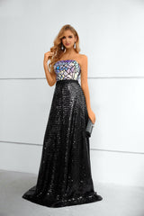 Mermaid Strapless Sequined Floor-length Sleeveless Backless Lace Prom Dress