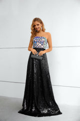 Mermaid Strapless Sequined Floor-length Sleeveless Backless Lace Prom Dress