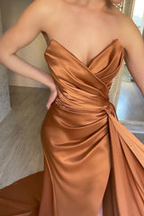 Mermaid Strapless Sweetheart Floor-length Multiple-Layers Sleeveless Open Back Side Train High Split Prom Dress