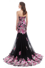 Mermaid Strapless Sweetheart Lace Sequined Floor-length Sleeveless Backless Prom Dress