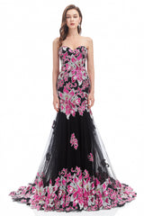 Mermaid Strapless Sweetheart Lace Sequined Floor-length Sleeveless Backless Prom Dress