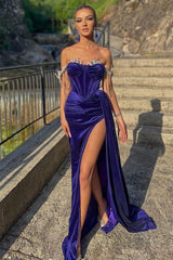 Mermaid Strapless Sweetheart Off-the-shoulder High Split Side train Floor-length Prom Dress