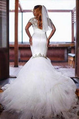 Mermaid Sweetheart Court Train Tulle Lace Beading Wedding Dress