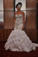 Mermaid Sweetheart Floor Length Court Beaded Handmade Flower Wedding Dress