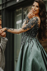 Mermaid Sweetheart Floor-length Long Sleeve Appliques Lace With Side Train Prom Dress