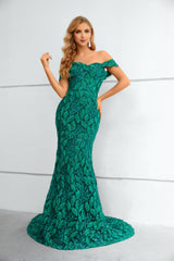 Mermaid Sweetheart Off-the-shoulder Floor-length Sleeveless Backless Appliques Lace Prom Dress