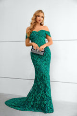 Mermaid Sweetheart Off-the-shoulder Floor-length Sleeveless Backless Appliques Lace Prom Dress