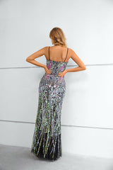 Mermaid Sweetheart Spaghetti Strap Floor-length Sleeveless Backless Appliques Lace High Split Prom Dress