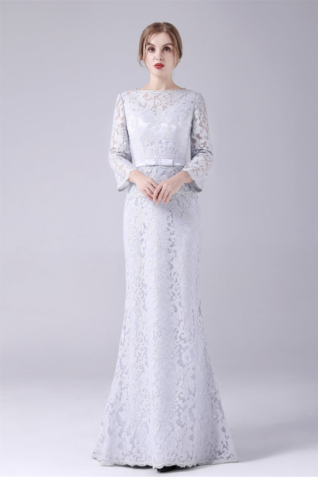 Mermaid V-neck Lace Floor Length Long sleeves mother's dress