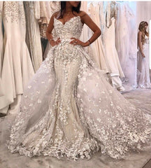 Mermaid V-neck Long Train Sleeveless Tulle Applique Wedding Dress