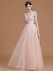 Modern Bateau Sleeveless Applique Tulle Bridesmaid Dresses