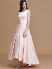 Modern Bateau Sleeveless Asymmetrical Ruffles Satin Bridesmaid Dresses