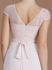 Modern Bateau Sleeveless Lace Chiffon Bridesmaid Dresses