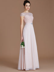 Modern Bateau Sleeveless Lace Chiffon Bridesmaid Dresses