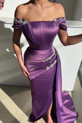 Modern Grape Strapless Off the Shoulder Long Mermaid Evening Prom Dresses