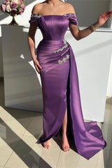 Modern Grape Strapless Off the Shoulder Long Mermaid Evening Prom Dresses