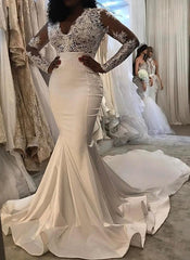 Modern Lace Trumpet/ Mermaid Wedding Dresses White Chic Wedding Dress