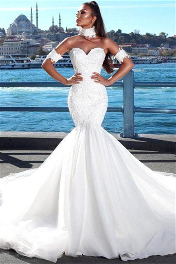 Modern Mermaid Sweetheart Modern Wedding Dresses Lace Dresses for Weddings with Choker