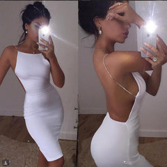 Modern Spaghetti-Strap Short Homecoming Dresses Sleeveless White Backless Cocktail Dress