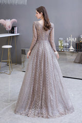 Modest Long Sleevess V-neck Princess Prom Party Gowns