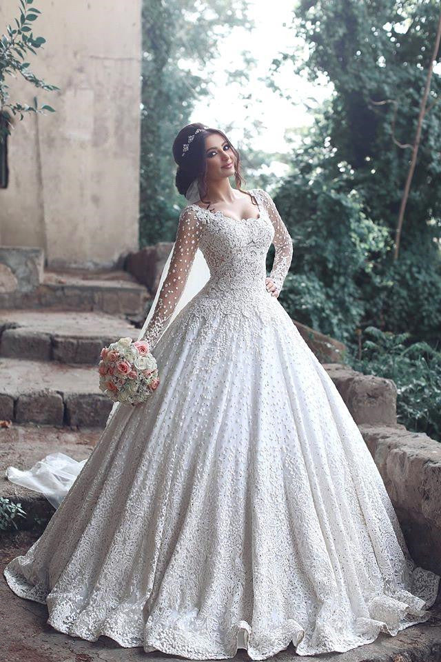 New Arrival Long Sleeves Bridal Dress Lace Applique Custom Made Wedding Dresses