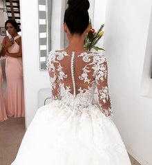 New Arrival Long Sleevess Sheath Wedding Dresses Lace Appliques Bridal Gowns with Detachable Train